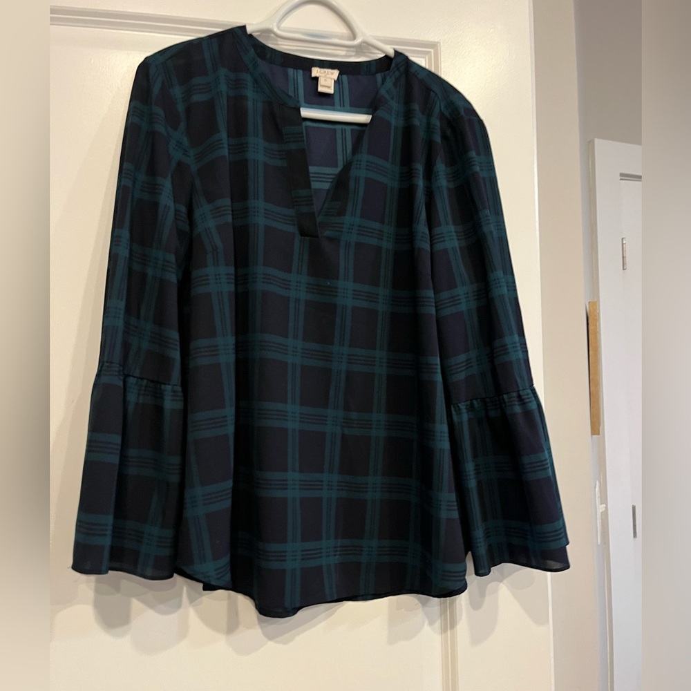 Jcrew j crew green tartan long sleeve top plaid xl extra large shirt blouse